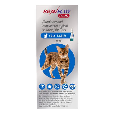 Bravecto Plus for Large Cats 500 mg (13.75 to 27.5 lbs) Purple