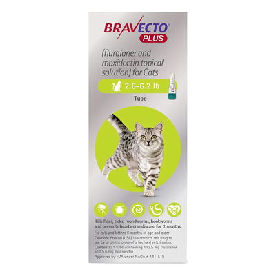 Bravecto Plus for Large Cats 500 mg (13.75 to 27.5 lbs) Purple