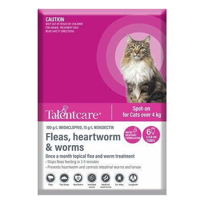 Talentcare Spot On Cat Flea & Worm Treatment for Cats Over 4kg (Over 9lbs)