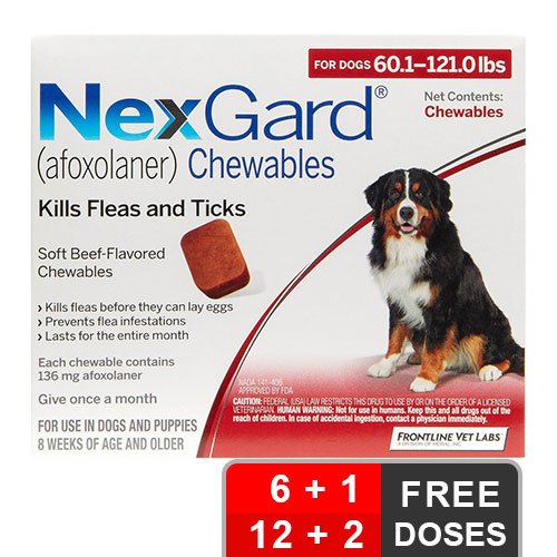 Nexgard Chewables for Extra Large Dogs 60.1-120 lbs (Red) 136mg