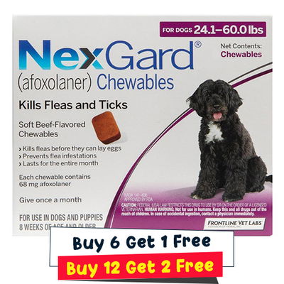 Nexgard Chewables for Large Dogs 24.1-60 lbs (Purple) 68mg