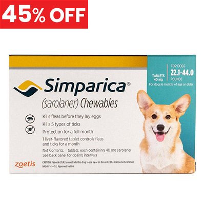 Simparica Chewables for Dogs 22.1-44 lbs (Blue)
