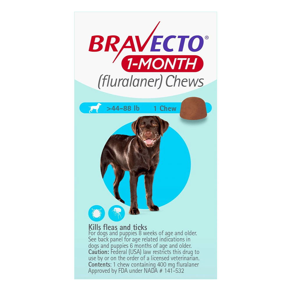 Buy Bravecto 1 Month Chew for Large Dogs 44 To 88lbs Blue at