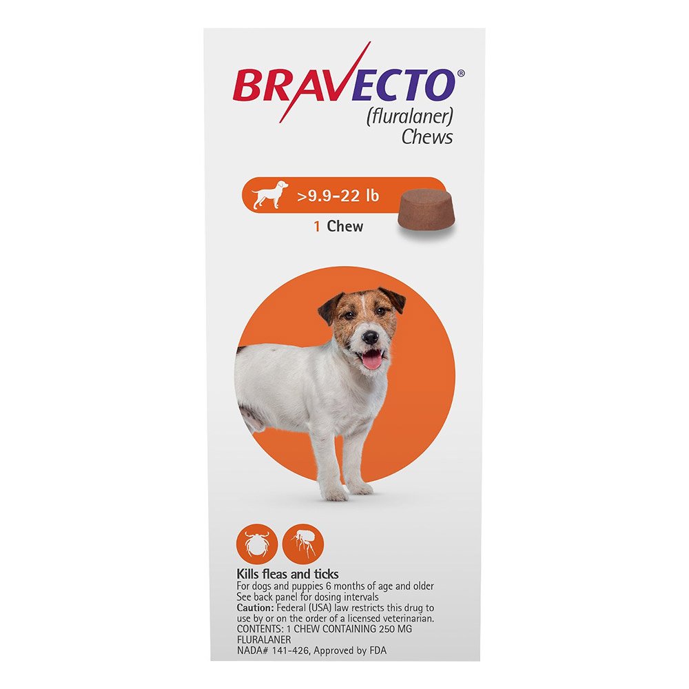 Bravecto Flea and Tick Chew for Dogs 9.9-22 lbs (4.5-10 kg) - Orange 1 Chew